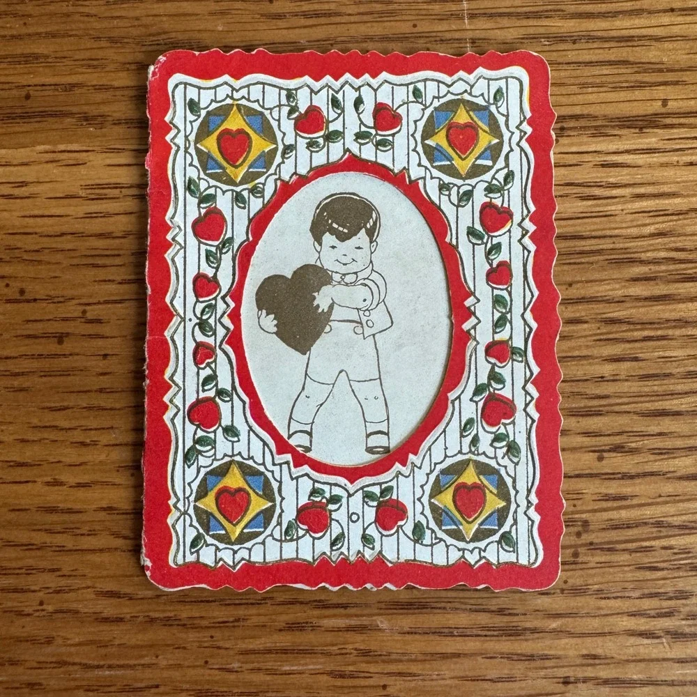 Vintage Valentine Card Boy Holding‎ Heart Carrington Co Chicago Ill Made in USA